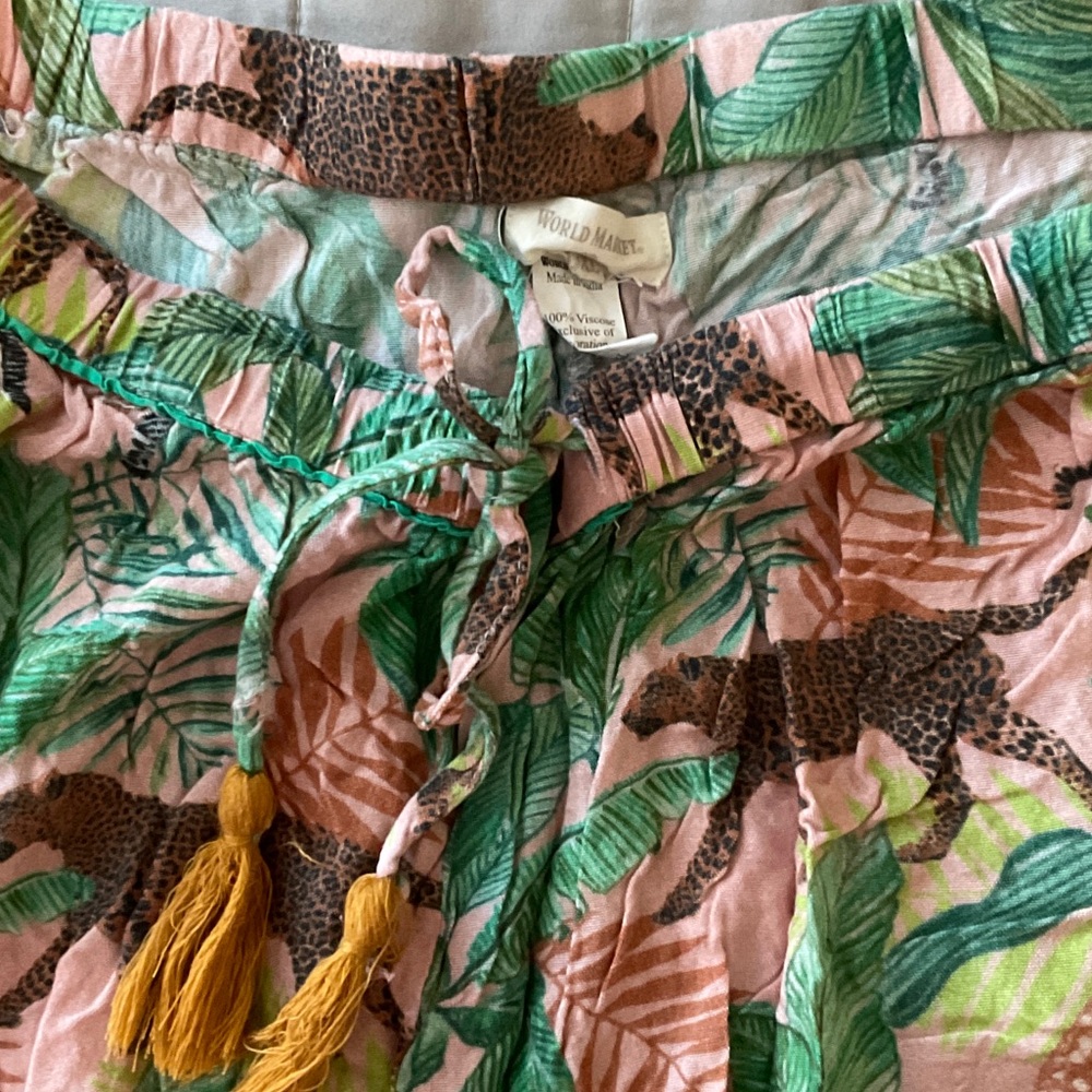Cost Plus World Market Tropical Print Pants - Green and Pink - Picture 3 of 4